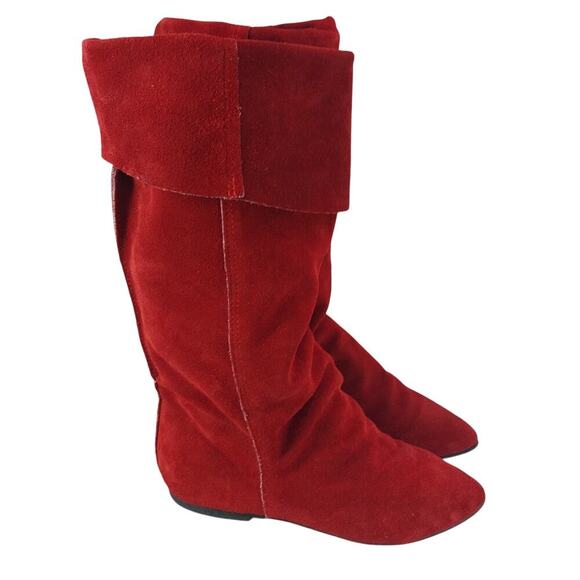 DAZZLING RICH RED GENUINE SUEDE BOHO CHIC FOLD OVER TOP/SCRUNCH BOOTS! SZ 6M - Picture 11 of 11